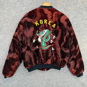 Vintage Korea Dragon Souvenir Sukajan Crushed Velvet Jacket Large XL ? Rare 80s